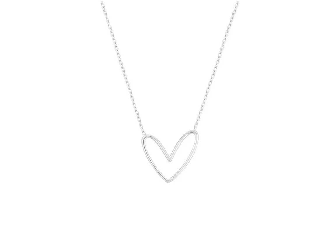 Colar Coração Liso Vazado Silver