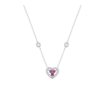 Colar Coração de Aurora Zircônia Pink