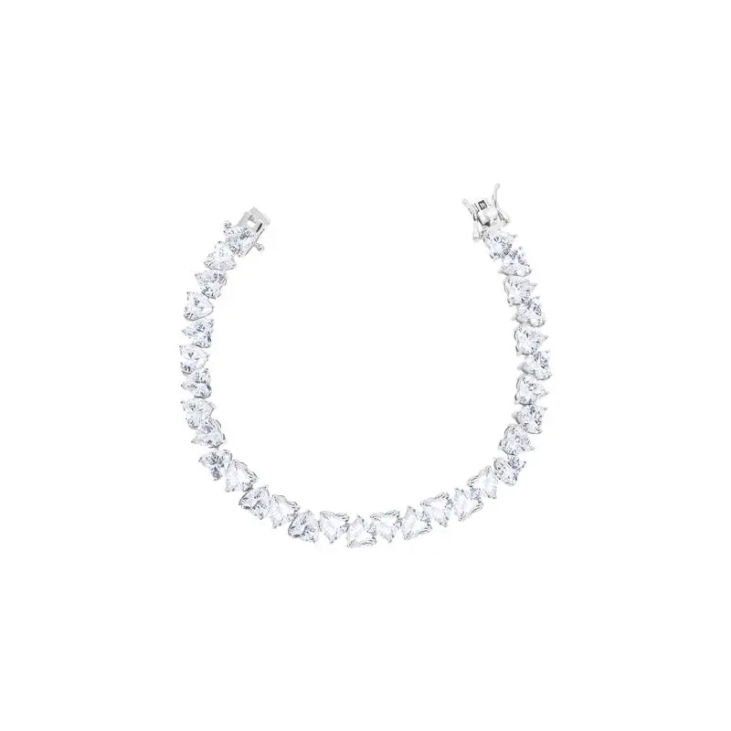 Pulseira Estilo Riviera com Zircônias Brancas em Formato de Coração de 6 mm